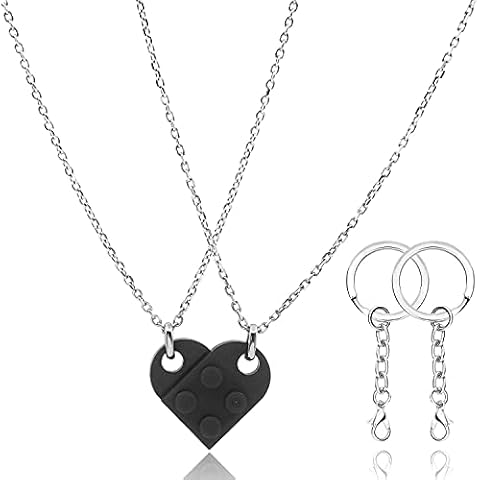 DURSI Matching Necklaces for Couples, Cute BFF Jewelry Friendship Black Brick Heart Pendant Necklace Set for 2 Best Friends (Black) Cover
