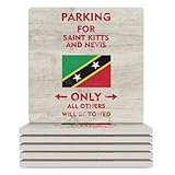 Juego de 6 posavasos con bandera de San Cristóbal y Nieves, estacionamiento para San Cristóbal y Nieves, posavasos de cerámica para bebidas, posavasos con respaldo de corcho para protección de mesa