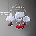 Personalized Baby Mobile for Boy – Red Car Crib Mobile – Handmade Felt Car and Cloud Nursery Decor – Baby Shower Gift – Car Theme Baby Room Decoration – Red and White Cot Mobile