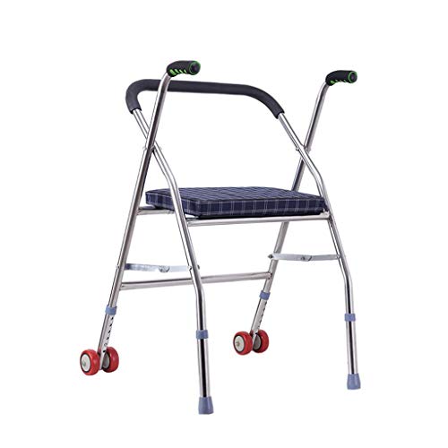 ウォーキングエイド 軽量 折りたたみ式 高齢者 歩行器 キャスターとシート付き 調節可能なハンドル、高齢者用調節可能なアームレスト、障害者用 (A)
