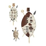Escudos Zulu únicos. Deco 79 14532 Large Pointed Oval Natural Wood & Nguni Skin Zulu Shields - Set of 3
