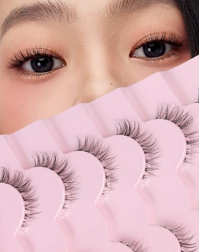 Onlyall Short Lashes Natural False Eyelashes 3/4 Small Lashes Fake Eyelashes Wispy Lashes Natural Lashes Clear Band Lashes 12mm Lashes H21