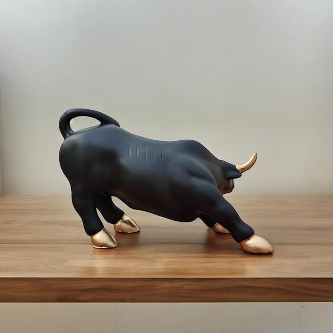 Image of House of Crafts Share Market Bull Statue for Table Decor | Home Decor Showpiece | Resin Bull Figurine Stock Market Symbol Office Decor | Charging Bull Idol Vastu & Feng Shui for Strength & Prosperity