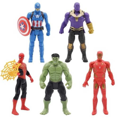 Aonuily Heros Figures 5Pcs Pvc Figures Collecting Hulk Iron Man Thanos Captain America Spider Model Cake Toppers Figures Heros Series Toy for Kids Age 3+ Birthday Gift