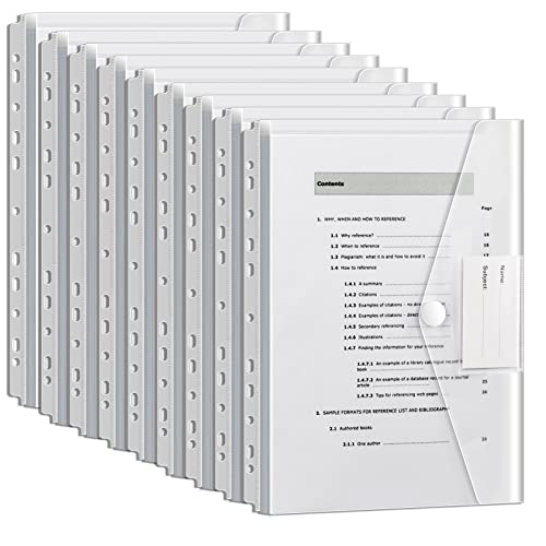 Lot de 12 classeurs à documents A4 avec fermeture Velcro avec 11 bords de trous, transparents et étanches, pour documents d'organisation Cover