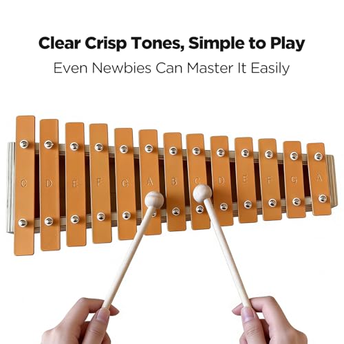image for VEOOK 13-Note Xylophone Glockenspiel with 2 Mallets - Metal Keys Xilof