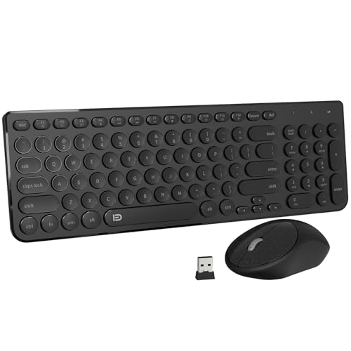 Image of Wireless Keyboard and Mouse Combo, FD iK6630 2.4GHz Cordless Cute Round Key Set Smart Power-Saving Quiet Slim Combo for Laptop, Computer,TV and Mac