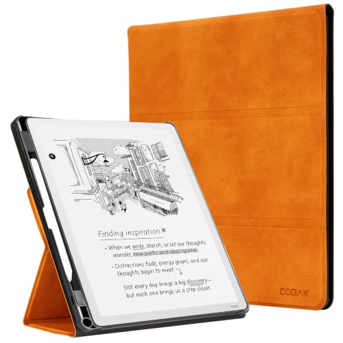 Image of CoBak Case for 11 inch Kindle Scribe 3rd Generation 2025, Kindle Scribe Colorsoft with Two Viewing Angles - All New PU Leather Cover with Auto Sleep Wake, Pen Holder. Orange Crossgrain