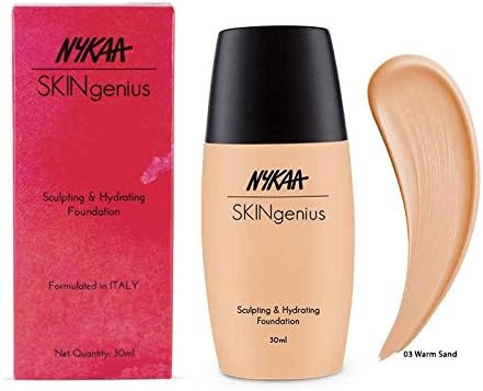 Nykaa Skingenius Sculpting & Hydrating Liquid Foundation Full Coverage For All Skin Type - Warm Sand 03 (30Ml) Dewy Finish