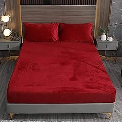 Sabanas Felpa Damier Sábana bajera de felpa, 140 x 200 cm, color rojo vino, para invierno, suave y cálida, franela de algodón, adecuada para colchones de hasta 25 cm