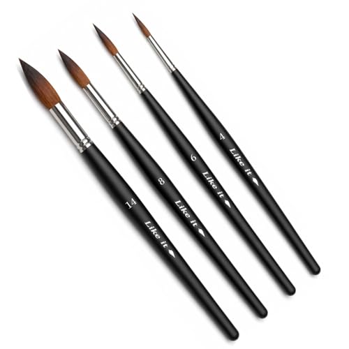 Image of Like it Professional Round Mop Paint Brush Set (4 Pcs-Size 4, 6, 8, 14) - Matte Black Wooden Handle, Fine Detail Brushes for Acrylic, Watercolor&Oil Painting - Art & Craft for Kids, Beginners&Artists