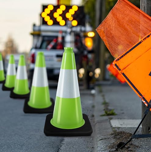 Image of BESEA 4 Pack 18 Inch Green Traffic Cones with Wide Stable Base