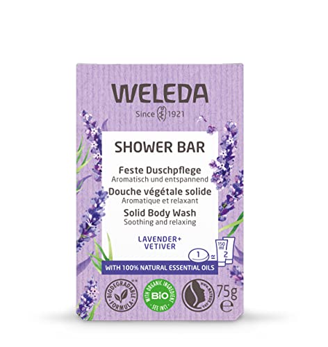 Weleda – Jabón de Ducha Sólido Relajante Lavanda, Fragancia Relajante, con Lavanda y Vetiver, Limpia la Piel sin Resecarla, 100% Biodegradable, Apto para Todo Tipo de Piel - Pastilla de 75 g