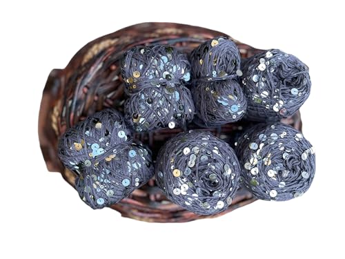 Grey Royal Double Sequins Cotton Yarn, 10 Yards for Nuno Felting, Knitting, Set for Craft, Art Yarn, 6mm & 3mm Sequins Cotton Yarn4