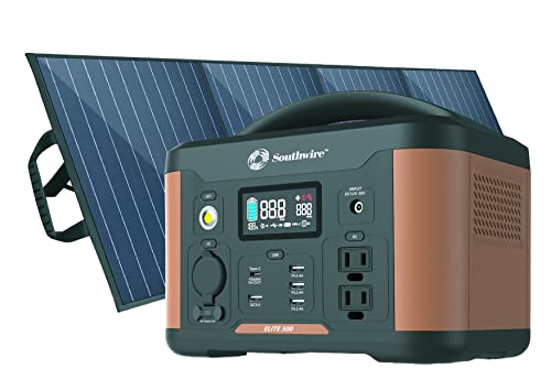Southwire Elite 500 Series, 515Wh Backup Lithium Battery, 120V/500W Pure Sine Wave AC Outlet, Solar Generator, with 100W Solar Panel Included for Home Backup Power, Emergency Power, Camping and more