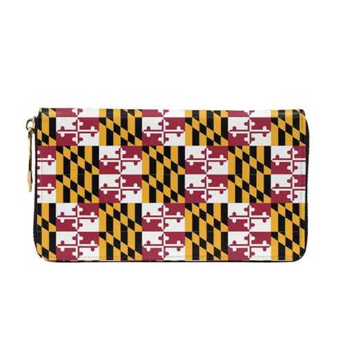 Flag of Maryland Women's Wallet Long Zip Around, Premium Vegan Leather Wallet with 12 Card Holders, Large Capacity,Gift Ready Packaging2
