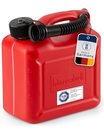 hünersdorff Kraftstoff-Kanister STANDARD 5l für Benzin, Diesel und andere Gefahrgüter, UN-Zulassung, Made in Germany, TÜV-geprüfter Produktion, rot