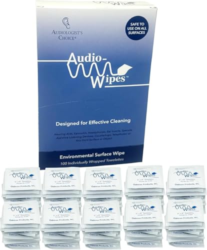 Audio-Wipes 100 Count Individually Wrapped Alcohol-Free Cleaning Wipes for Hearing Aids Listening Devices and Tech | Fast-Drying Gentle Non-Abrasive Electronic Cleaning Wipes