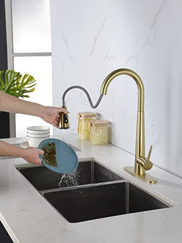 Robinet de cuisine doré extractible monotrou pour évier moderne - 4