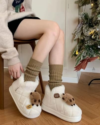 Capybara Slippers Cute Fuzzy Warm Plush Winter Shoes, Cozy Indoor Outdoor House Sandals Bedroom Comfortable Wear Soft Cloud Slides Faux Fur Furry Lightweithg Anti-Skid Funny Grips Platform Slippers4