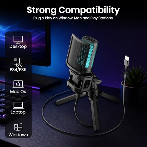Image of Simpex (SDM-001 Dynamic RGB USB Condenser Microphone for PC, RGB Condenser Computer Mic with Tripod Stand, Quick Mute, Gain Control, for Gaming, Streaming, Podcasting, Recording