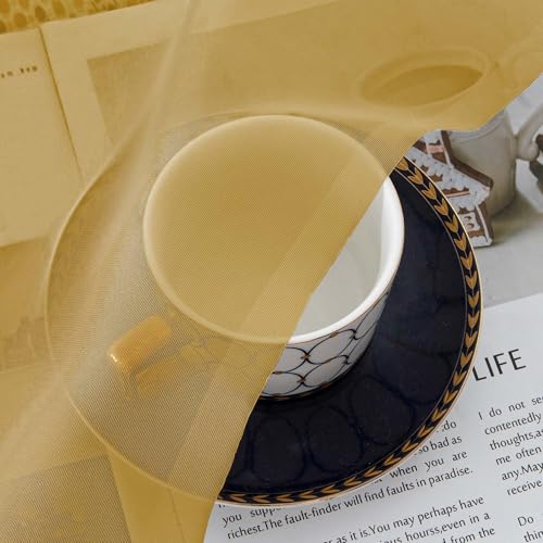 Image of Chyhomenyc Gold Sheer Valances for Windows - Light Filtering Small Kitchen Curtains, Rod Pocket Short Top Window Treatment Decor for Living Room Bathroom Basement, 42Wx16L inches, 2 Panels