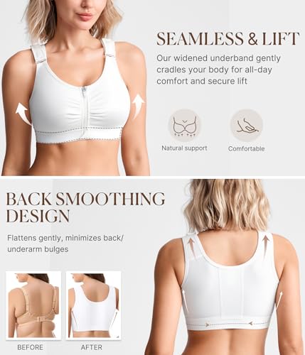 BRABIC Zip Front Closure Everyday Bra for Women Post Surgery Compression Support with Adjustable Straps Wirefree4