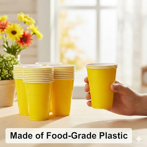 Image of FunBlast Party Drinking Glasses - 20 Pcs | 500 ML Reusable Beer Pong & Cocktail Cups | Leakproof, Strong & Durable Plastic Glass Set for Parties, Events & Celebrations (Yellow)