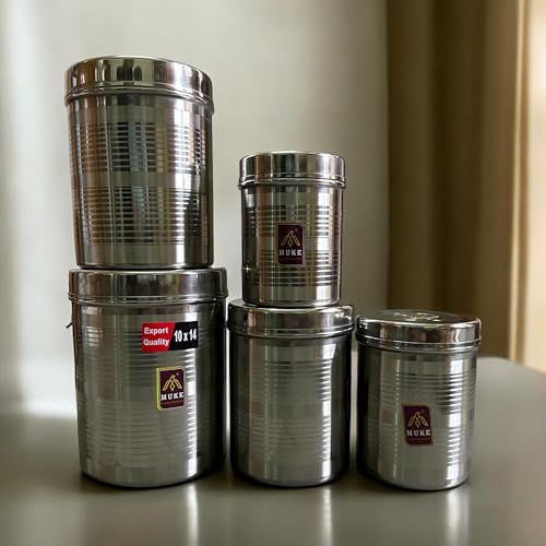 MUKE® Stainless Steel Jars & containre Kitchen set Durable Food Grade Steel Airtight Dibba 500ml to 2kg, 5pcs