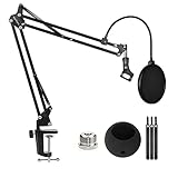 Microphone Stand for Blue Yeti, Snowball, Boom Arm Scissor Mic Stand with Shock Mount, Windscreen and Double layered Pop Filter, Heavy Duty Mic Boom Arm Stand, Broadcasting and Recording.Game