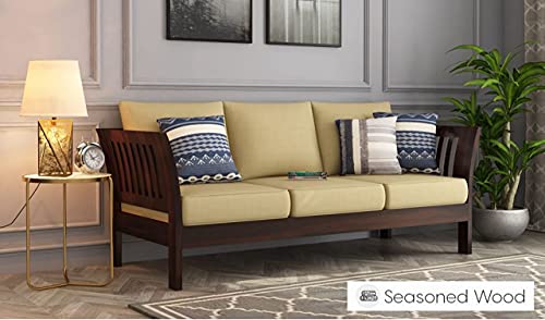 Image of Sheesham Wood 5 Seater Sofa Set | 3+1+1 Solid Wood Sofa Furniture | Wooden Sofa Set 5 Seater for Living Room Home Office (Walnut Finish)