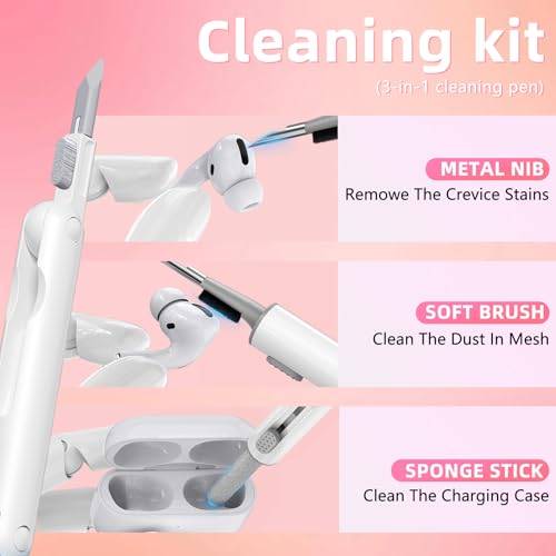 Image of for AirPods Pro 2nd 1st Case with Safety Lock,Clear Pink | Clear Case with Phone Stand & Cleaner Kit,Cute Floral Chain for Women Girls,Soft TPU Protective Cover,Shockproof