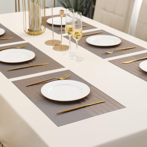 Image of YELONA Placemats Set of 8, Heat-Resistant Woven Vinyl Table Mats, Non-Slip & Washable Dining Tablemats for Kitchen & Dinner Decor, Bistre Brown (45cm x 30cm)