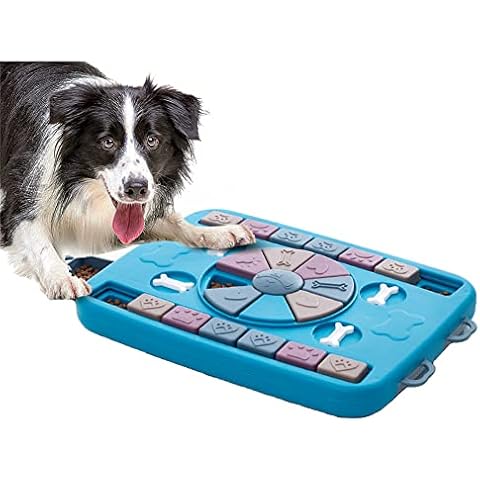 NganSuRong Dog Puzzle Toy Feeder Interactive Pet Cat Puppy Activity Treat Food Slow Eating Dispenser IQ Brain Mind Stimulating hunting Educational Moving Moves Game Training Diarrhea Bowl Plate Cover