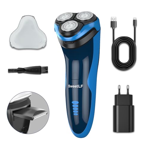 SweetLF [New] Maquinilla de afeitar eléctrica en seco y húmedo para hombres con cortapelos plegable, afeitadora eléctrica IPX7 impermeable
