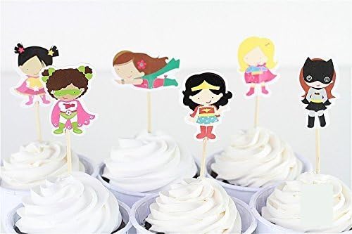 JY Shop 24pcs Girls Superhero Candy Bar Cupcake Toppers Picks Baby Shower Kids Birthday Party Supplies