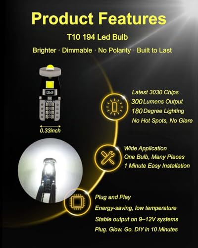 20 Piezas Bombilla LED T10 194 Blanco 6000K con Zócalo miniatura 2