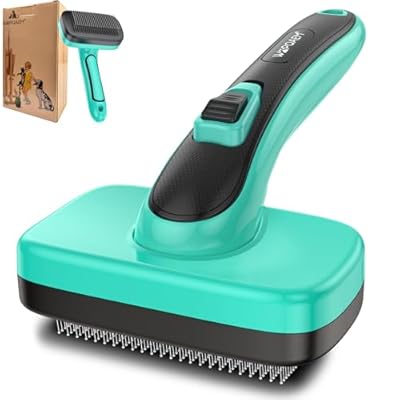 WOPQAEM Self Cleaning Slicker Brush for Dogs and Cats - Skin Friendly Shedding & Grooming Tool for Long and Short Haired Pets,Easy Clean Retractable Bristles,Green