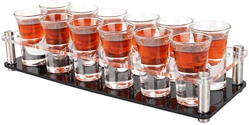D&Z 1 Ounce Shot Glass Set with Tray, 12 Shot Glasses for Tequila/Vodka/Whiskey/Cocktail, Unique and Convenient Serving Tray - Easily Organize More Attractive Gatherings, Ideal 21st Birthday Gifts