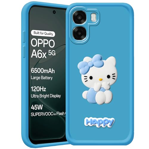 Amazon Basics 3D Happy Kitty Silicone Case for Oppo A6X 5G (Blue) - Image 2