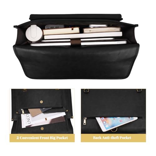 MOSISO 3 in 1 Laptop Bag, 15.6 inch PU Leather Shoulder Bag Briefcase Messenger Satchel Laptop Backpack, 15-16 inch Computer Bags Handbag Bookbag, Black - Image 4