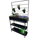 dobar® Metall-Hochbeet mit Rankgitter und 3 Hängetöpfen – Pflanzregal aus pulverbeschichtetem Stahl mit 2 Ablagen – Pflanzkasten für Balkon, Terrasse und Garten – 94 x 30 x 155 cm - Anthrazit