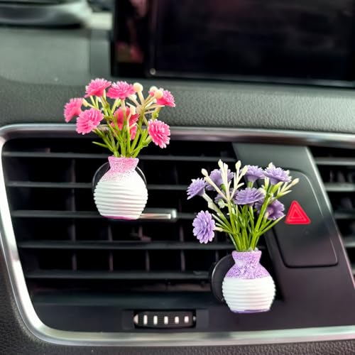 Image of Set of 4 Cute Flower Bouquet Car Air Freshener Vent Clips, Mini Artificial Flowers for Car Air Vent Decoration, Auto Interior Dashboard Ornament Accessories (Gypsophila 02#)
