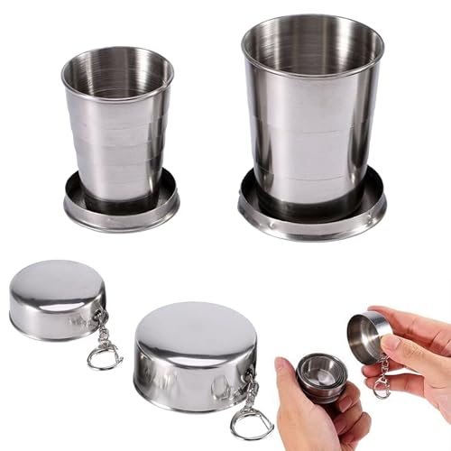 Taza de Viaje Plegable, Taza Plegable de Beber, Taza Plegable de Acero Inoxidable, Copas de Plegables, Taza Camping, Copa Telescópico Acero Inoxidable, 2 Piezas(75ml+150ml)