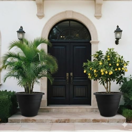 Image of RooTrimmer 6 Pack 20 Inch Large Plant Pots Outdoor,Heavy Duty Plastic Planters with Drainage Holes,Lightweight Black Flower Pots for Indoor Outdoor Plants,Patio,Garden & Trees