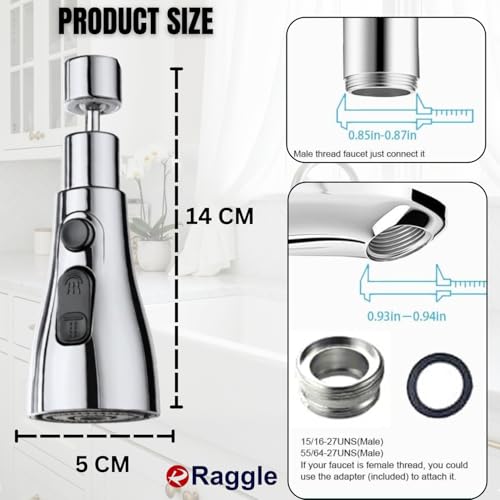 Image of RAGGLE Flexible Tap Extender for Kitchen Sink - 360 Rotating Faucet Attachment, 3-Mode Water-Saving Kitchen Tap Aerator Shower