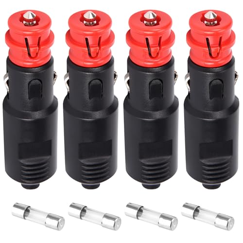 4 Piezas Adaptadores Enchufes Mechero 12V 24V Coche con 4 Fusible 10A Conector Universal con Indicador LED Resistencia a Altas Temperaturas para Auto Camión Moto Color Rojo