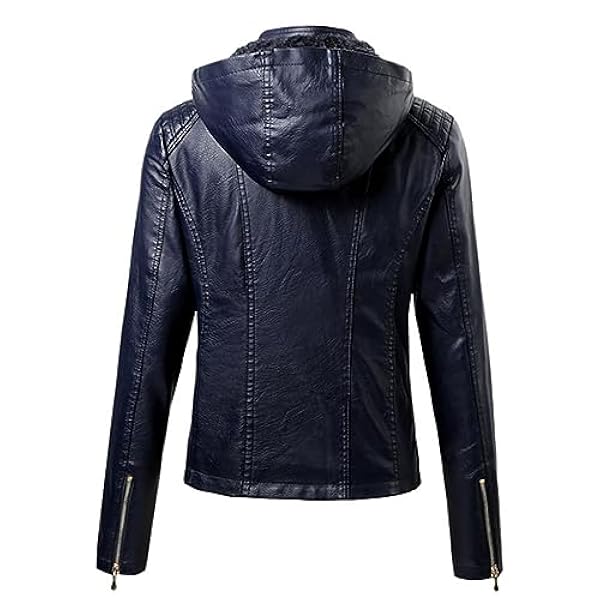 Adhdyuud Vrouwen Casual PU Lederen Jas Herfst Hooded Kraag Warm Houden Motorfiets Korte Jas