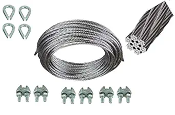 awesome 3mm - 7x7 Const Galvanized Wire Rope with Thimble and Clamps - Ideal for Pulleys, Winch Systems, Lifting and DIY Projects free (4 Thimbles, 6 Rope u lock) (500 miter)