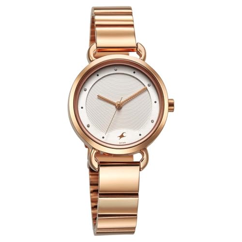 Image of Fastrack Pulse Quartz Analog White Dial Rose Gold Stainless Steel Strap Watch for Girls - NT6221WM02F